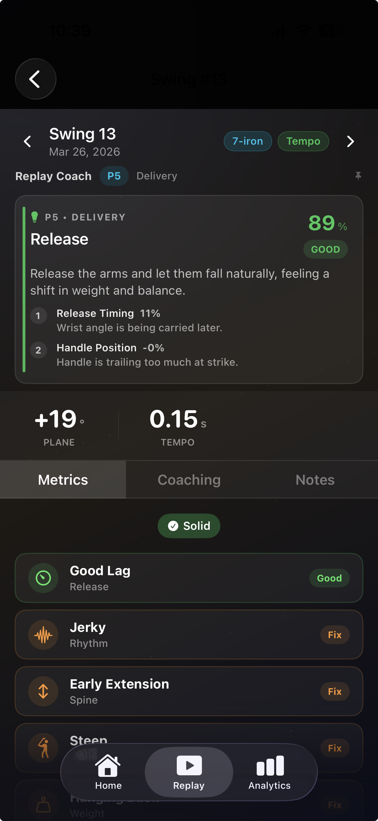 ARC swing analysis screen